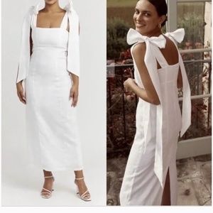 Brand New DISSH AISLE EDIT WHITE LINEN BOW MIDI DRESS (WHITE) w/ tags Size 10